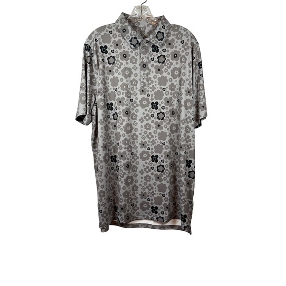 Graham Luxe Performance Golf Polo, Black/Gray Flower Power Pattern, Size Large - Picture 1 of 8